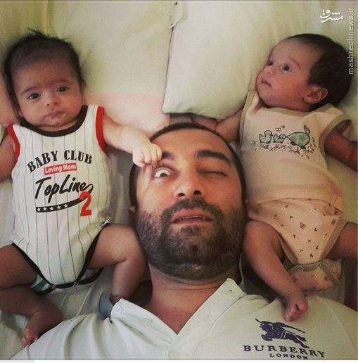 عکس بامزه خواب مجید صالحی در کنار دوقلوهایش !