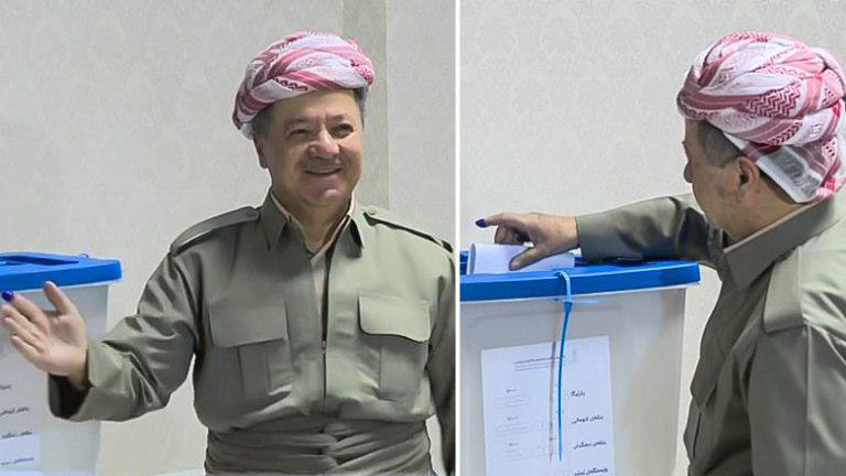 مسعود بارزانی پای صندوق رای همه پرسی استقلال کردستان/عکس